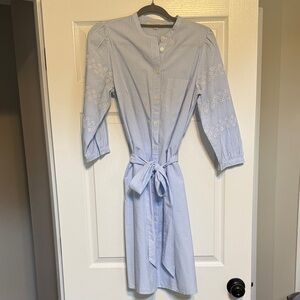 LOFT Light Blue Striped Long Sleeve Dress